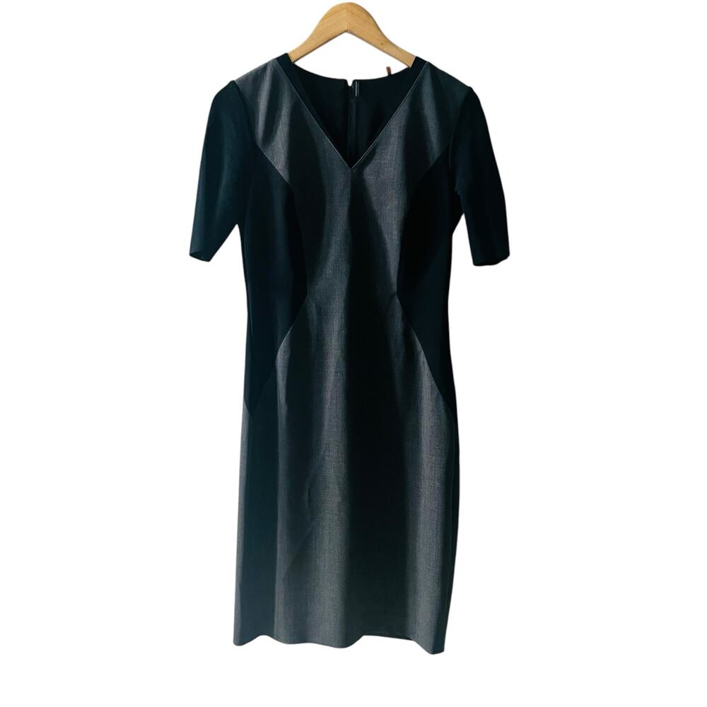 Elie Tahari Colorblock V Neck Sheath Dress Size 4 Gray Black